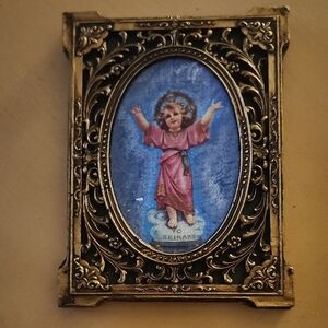 Vintage Divino Niño "Yo Reinaré" Framed Devotional Art - Ornate Gold Tone